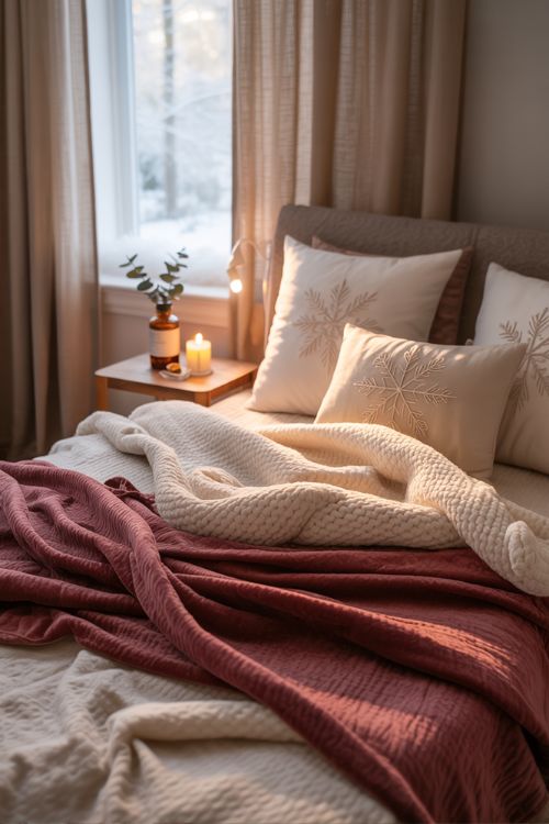 Cozy Winter Bedroom Decor – Layered Textures and Seasonal Comfort
