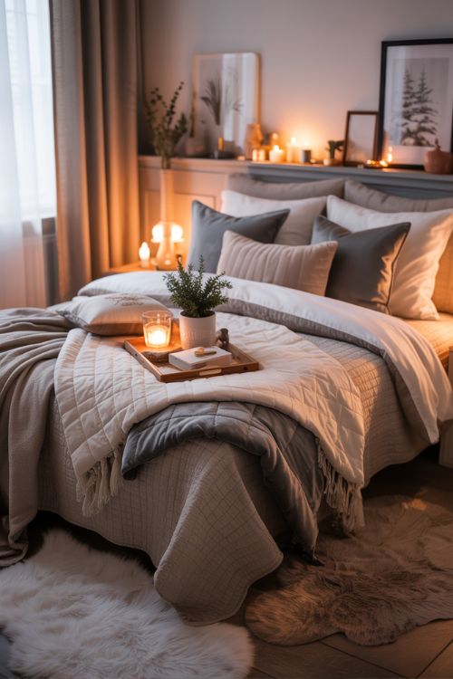 Cozy Winter Bedroom Decor – Layered Textures and Seasonal Comfort