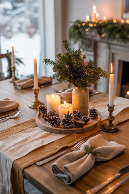 Cozy Winter Dining Decor – Layered Textiles and Seasonal Accents