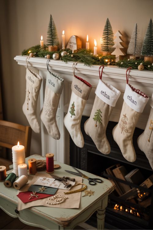 DIY Christmas Stockings and Mantel Decorations for a Cozy Holiday"