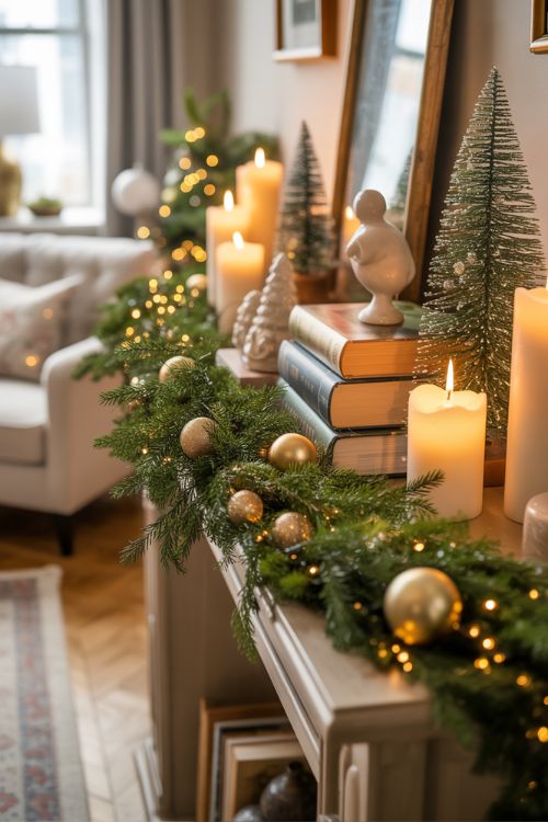 DIY Faux Mantels for Christmas – Garland, Candles, and Tabletop Tree Displays