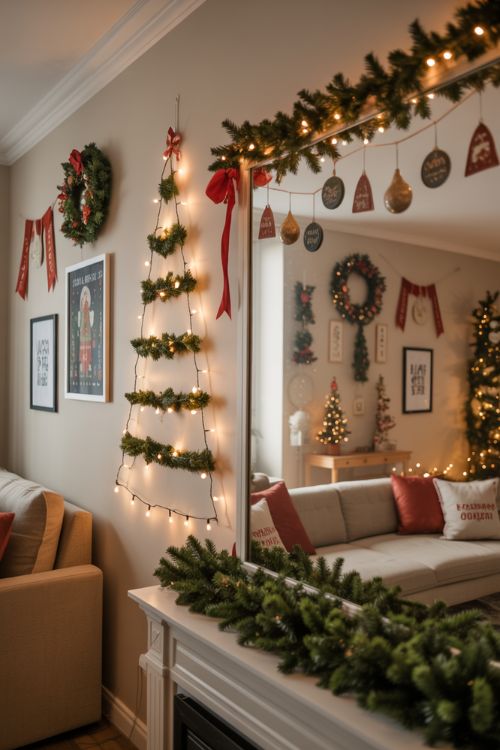 Decorating Walls and Vertical Spaces – Wall-Mounted Christmas Tree, Wreaths, and Holiday Art