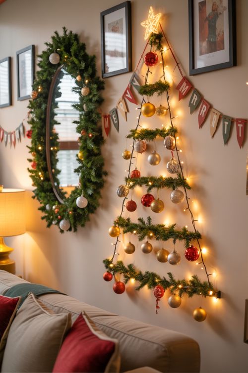 Decorating Walls and Vertical Spaces – Wall-Mounted Christmas Tree, Wreaths, and Holiday Art