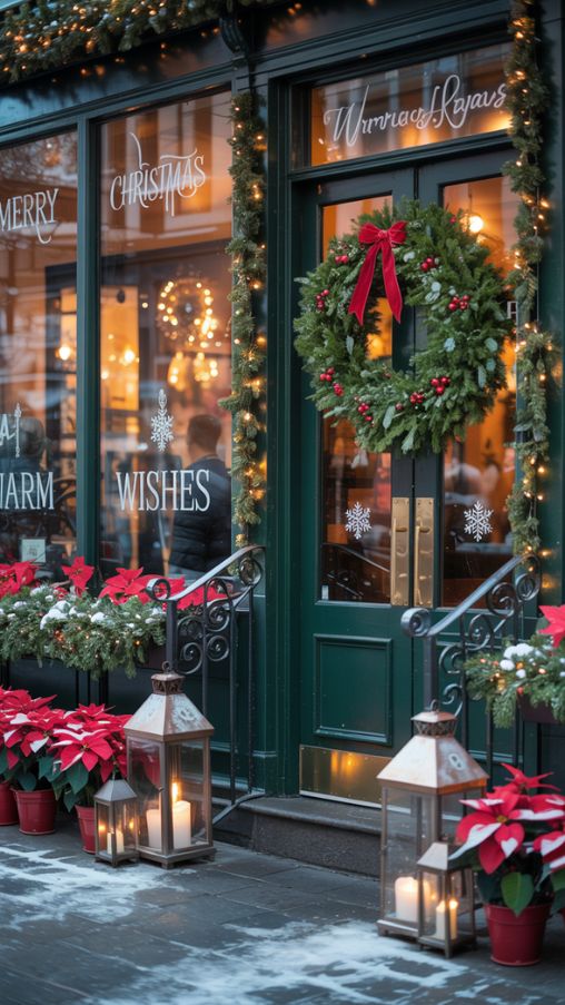 Entrance and Exterior Café Christmas Decorations Ideas for a Festive Welcome