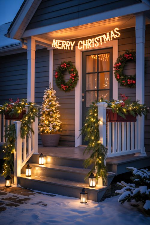 Festive Christmas Porch Lighting Ideas