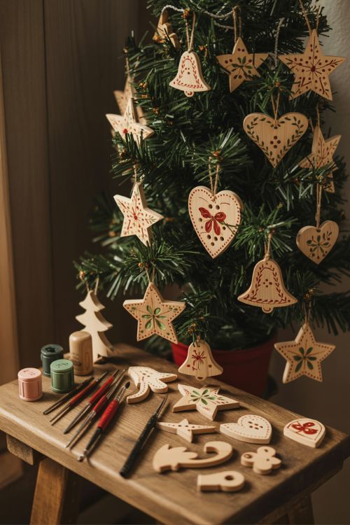 Handmade Wooden Christmas Ornaments with Heartfelt Charm