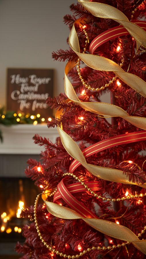 How to Layer Ribbons and Garlands on a Red Christmas Tree