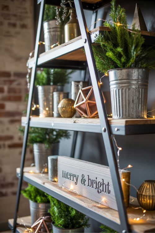 Industrial Christmas Shelf Decor Ideas