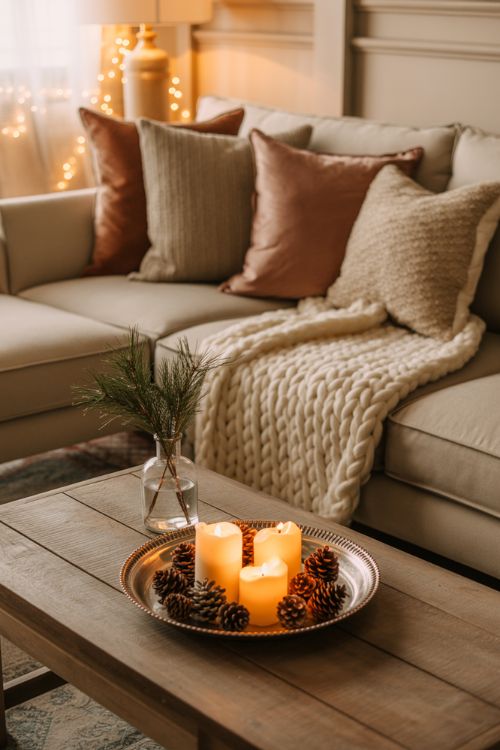 Key Elements of Cozy Winter Decor – Throws, Candles, and Natural Accents