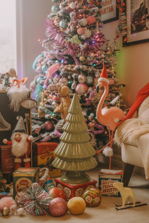 Kitsch Christmas Decorations Quirky Retro Holiday Living Room Scene
