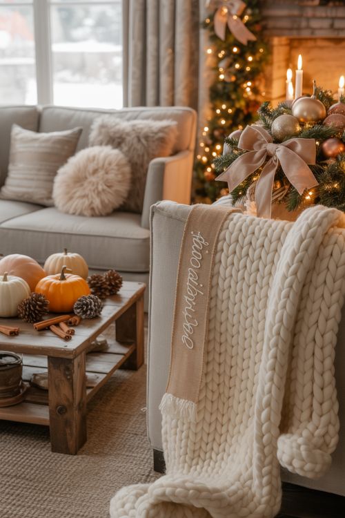 Layering Textures for Thanksgiving with Christmas Decor