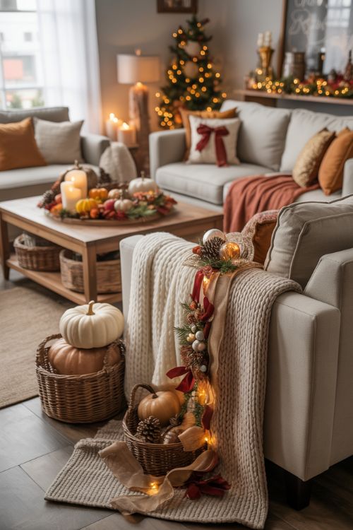 Layering Textures for Thanksgiving with Christmas Decor