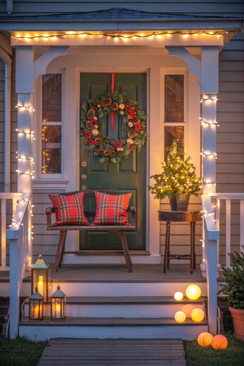 Magical Christmas Porch with Warm White Lights