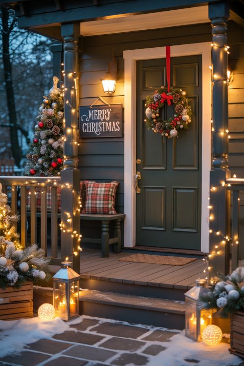 Magical Christmas Porch with Warm White Lights