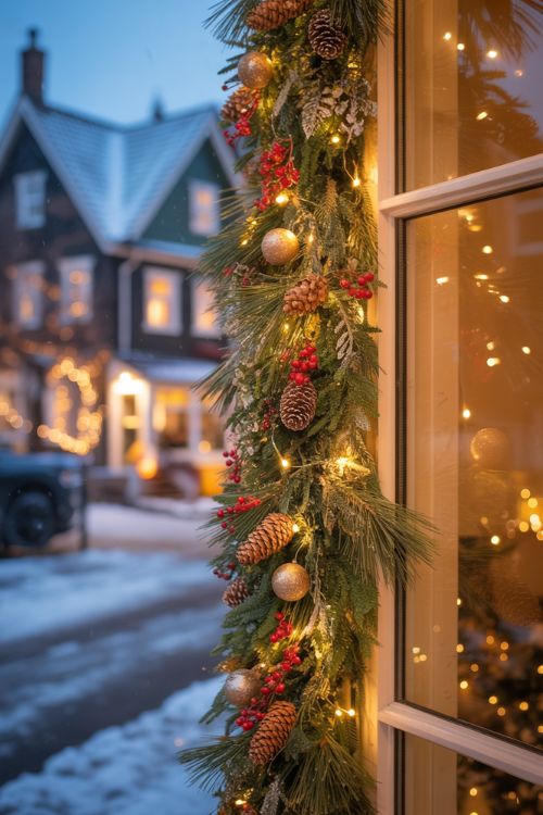 Magical Christmas Window Decorations with Twinkling Fairy Lights