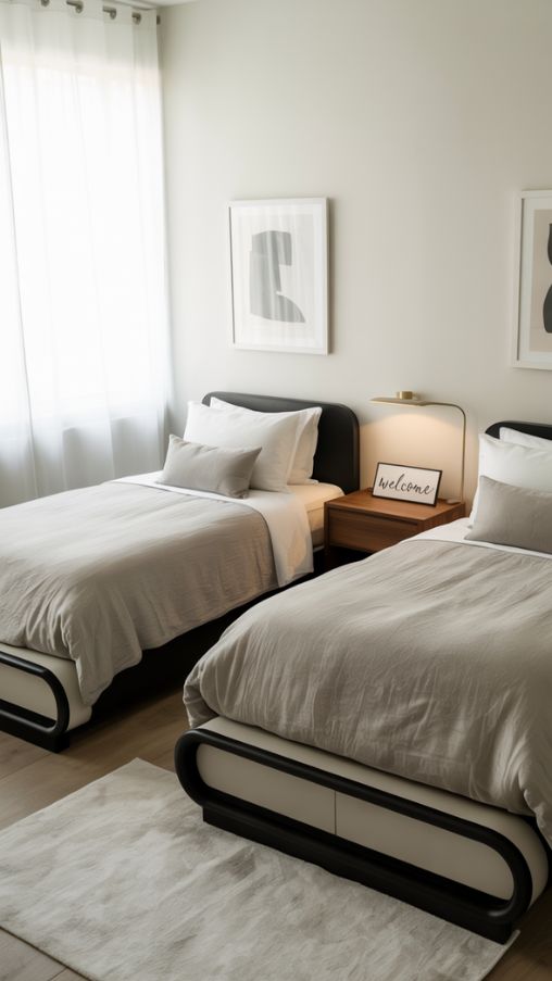 Modern and Minimalist Twin Bed Guest Room Ideas for a Sleek and Calm Space