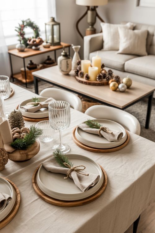 Neutral Christmas Dining & Coffee Table Styling
