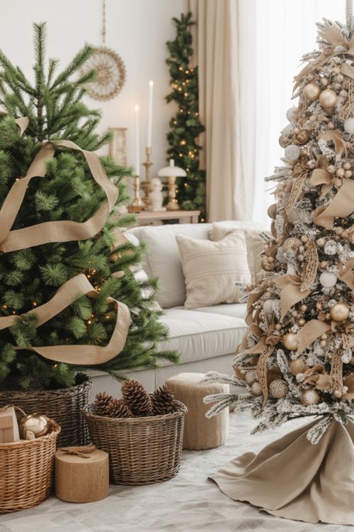 Neutral Christmas Living Room Inspiration Ideas