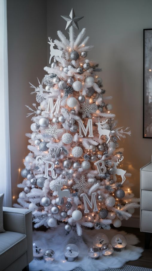 Ornament Ideas for White and Silver Christmas Tree Decorations