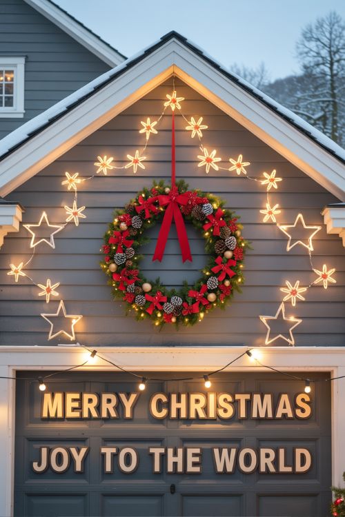 Outdoor Christmas Wall Decorations Ideas with Lights and Wreaths