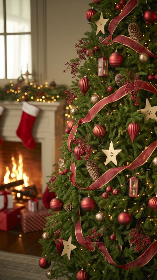 Red and Green Traditional Christmas Tree Ideas for a Timeless Holiday Look