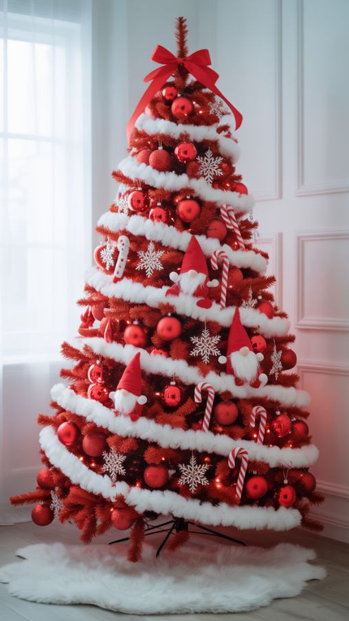 Red and White Christmas Tree Themes for a Modern and Playful Holiday Look