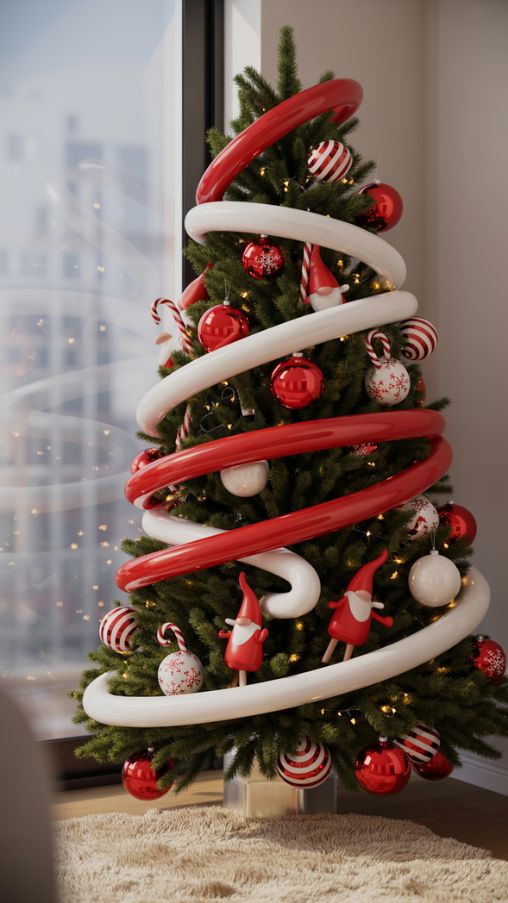 Red and White Christmas Tree Themes for a Modern and Playful Holiday Look
