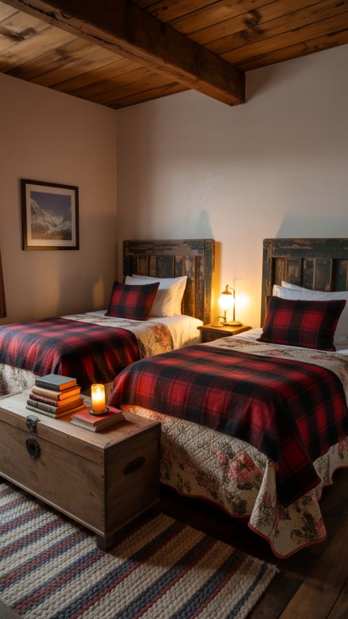 Rustic and Country Style Twin Bed Guest Room Ideas for Cozy Cabin Charm