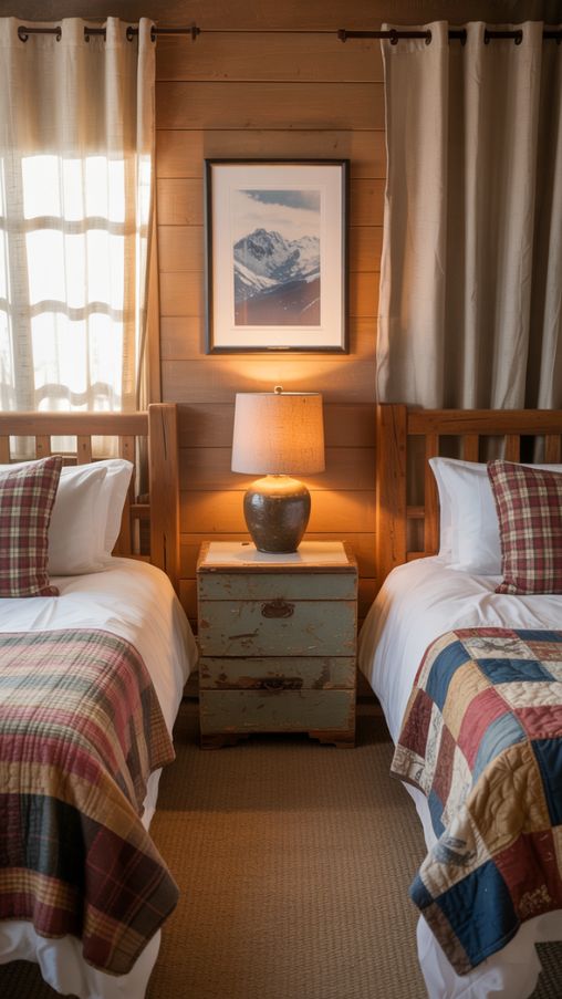 Rustic and Country Style Twin Bed Guest Room Ideas for Cozy Cabin Charm