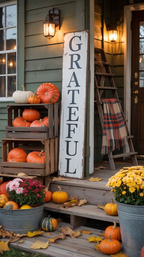 Rustic and Farmhouse Thanksgiving Porch Decor