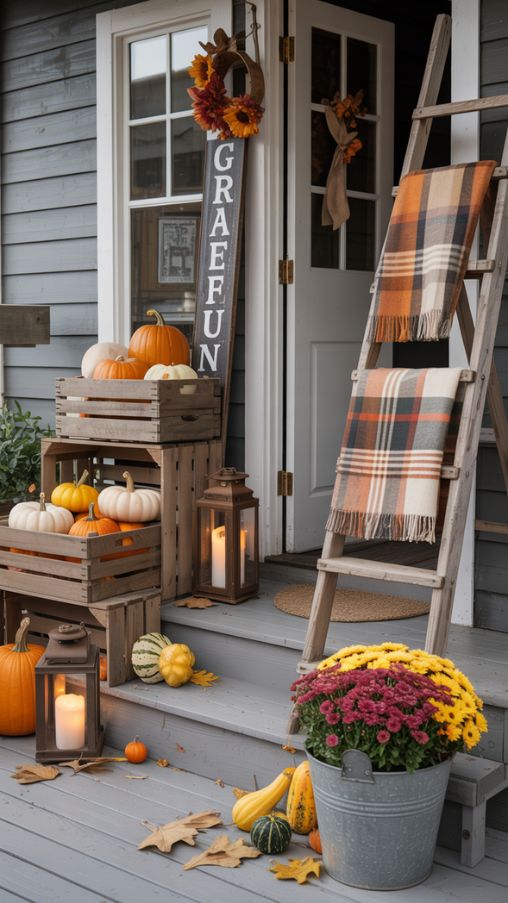 Rustic and Farmhouse Thanksgiving Porch Decor