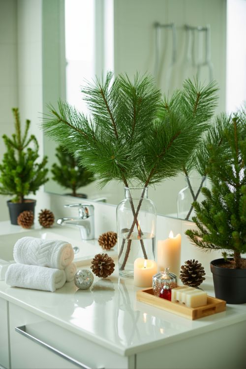 Simple Greenery for Christmas Bathroom Decor Ideas
