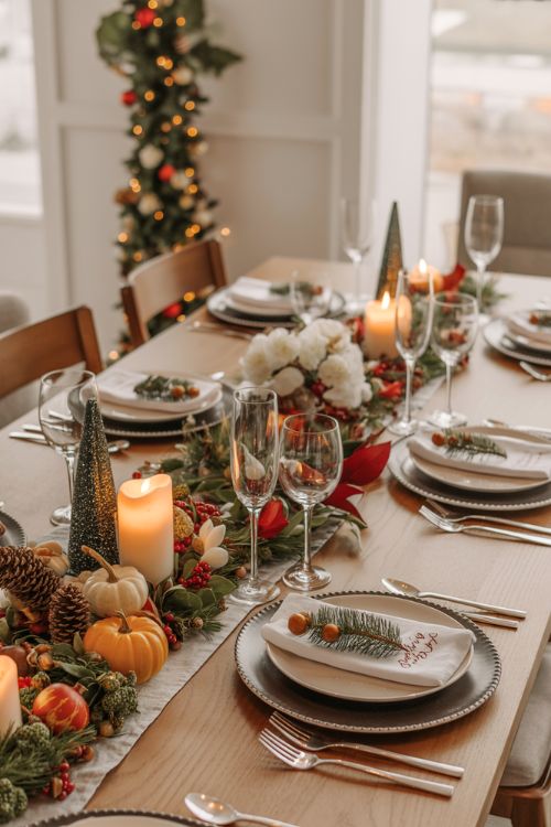 Table Settings That Bridge Thanksgiving and Christmas