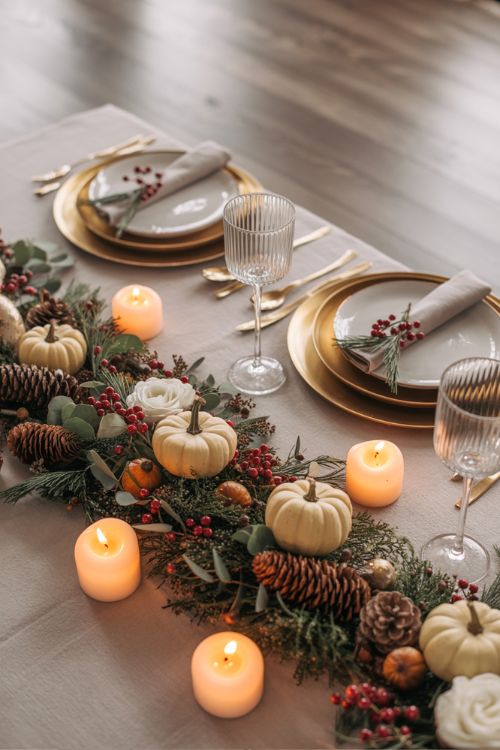 Table Settings That Bridge Thanksgiving and Christmas