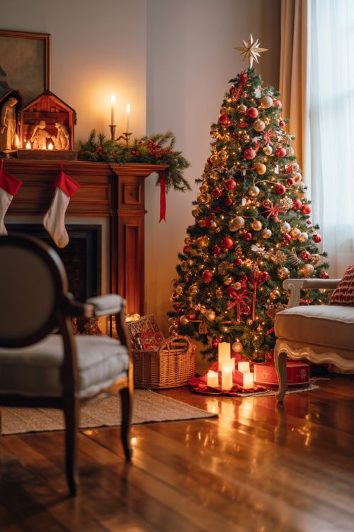 Traditional Christmas Decor in Cozy Living Room
