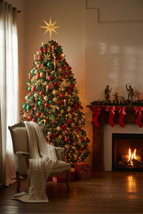 Traditional Christmas Decor in Cozy Living Room