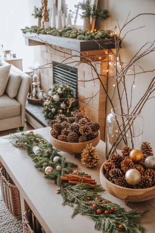 Using Natural Elements and Ornaments – Pinecones, Branches, Evergreen Sprigs, and Cinnamon Sticks