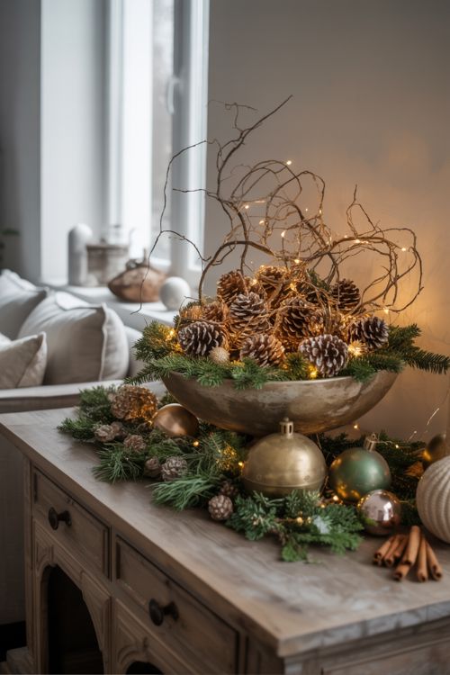 Using Natural Elements and Ornaments – Pinecones, Branches, Evergreen Sprigs, and Cinnamon Sticks