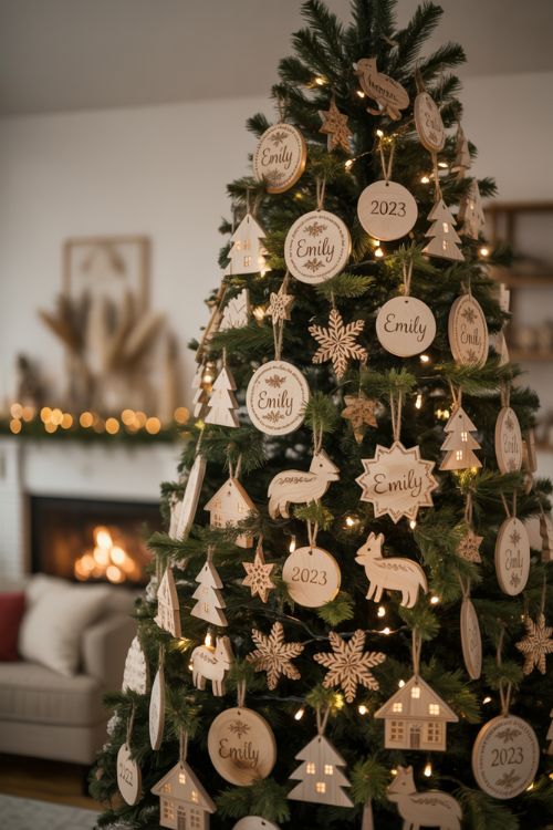 Variety of Hand-Carved Wooden Christmas Ornaments