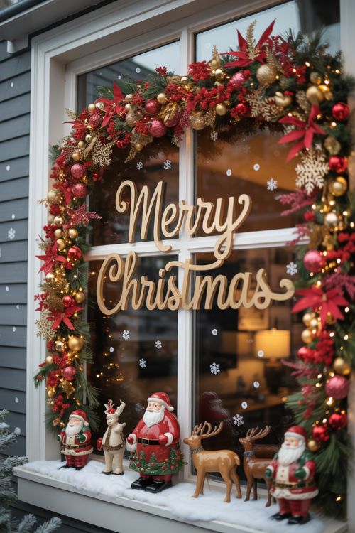Vibrant Maximalist Christmas Window Decorations