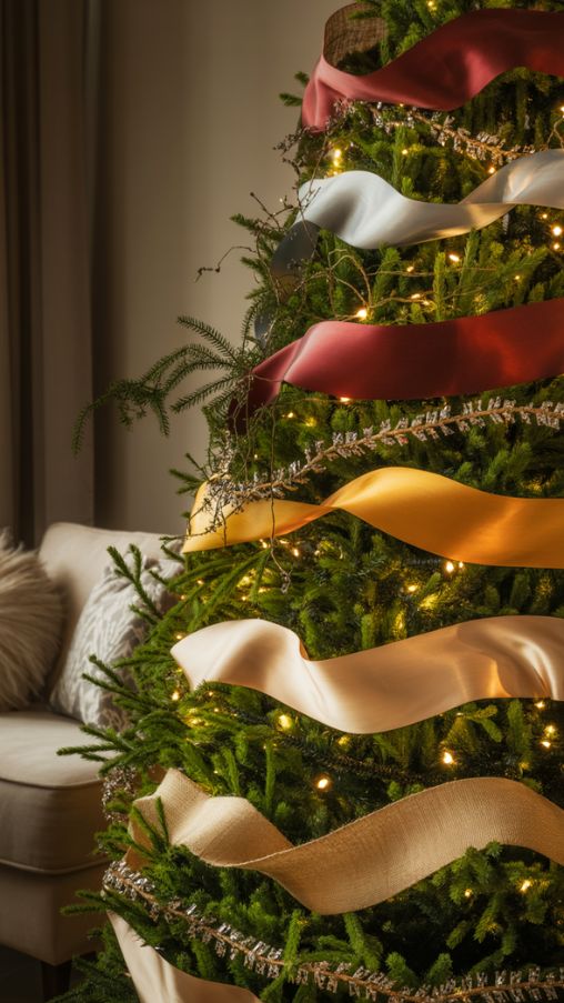 Adding Garlands and Ribbons to Create Texture and Flow in Christmas Tree Decorating