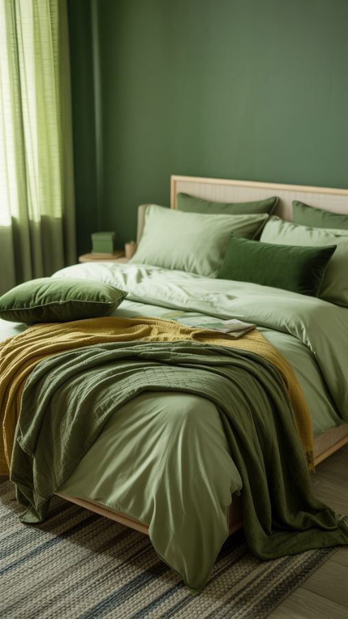 Bedding and Textiles in Green Bedrooms – Layered, Cozy, and Stylish Decor Inspiration