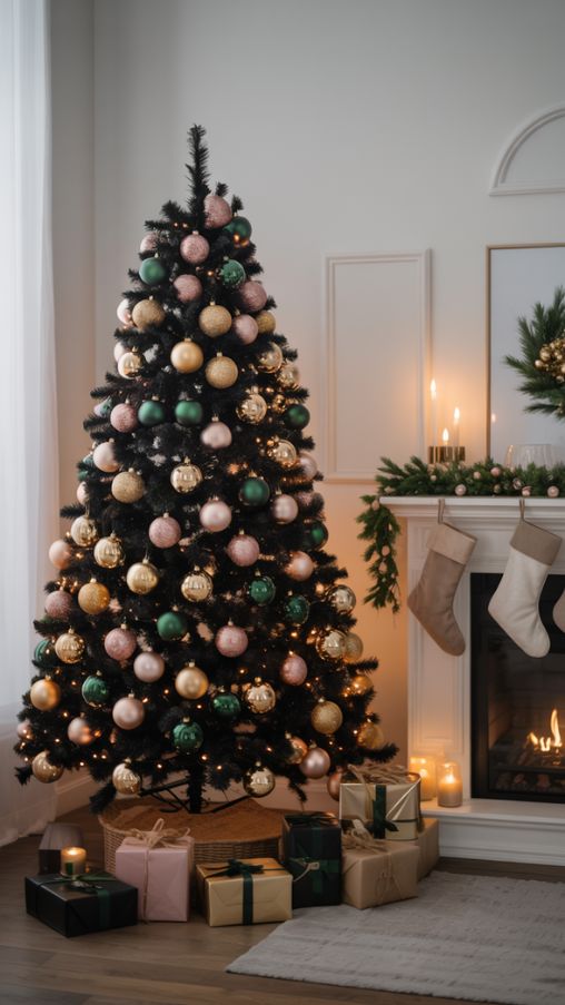 Black Christmas Tree Decorations Ideas for a Modern Elegant Living Room