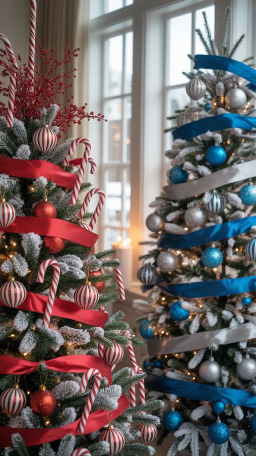 Candy Cane Frost and Blue Silver Snow Christmas Tree Inspiration (1)