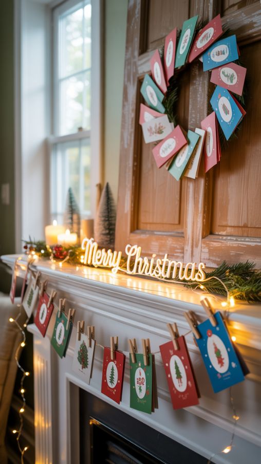 Card Garlands and Wreaths Christmas Display for a Cozy Festive Home