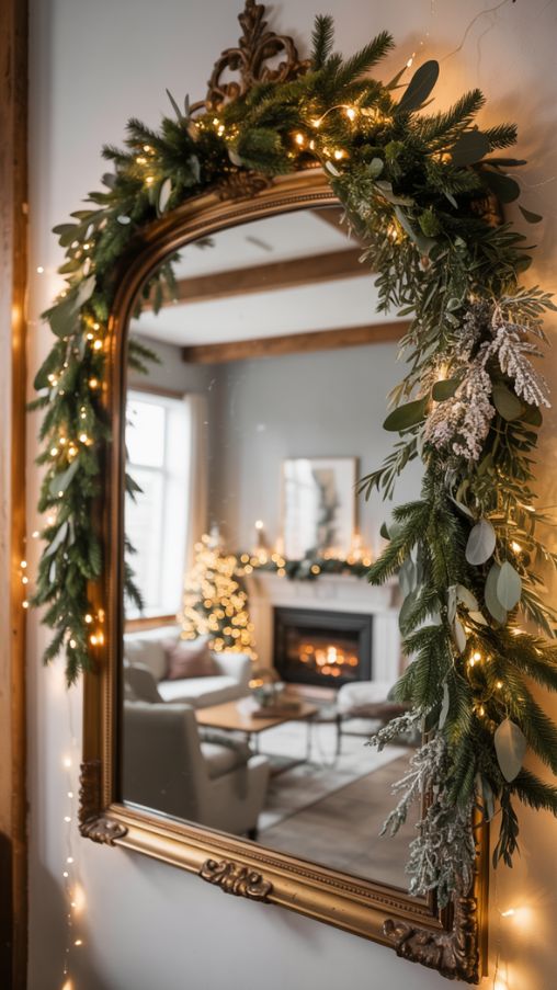 Christmas Garland Ideas for Mirror Decor