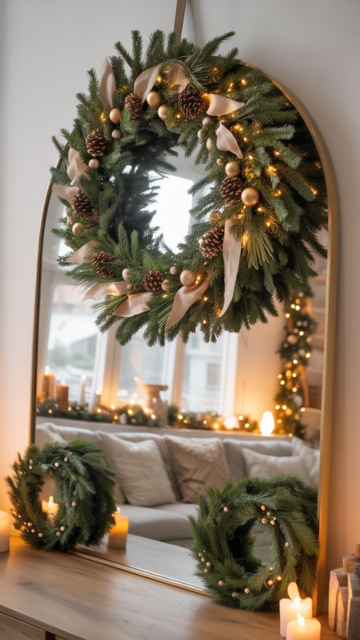 Christmas Wreath Ideas for Mirror Decor