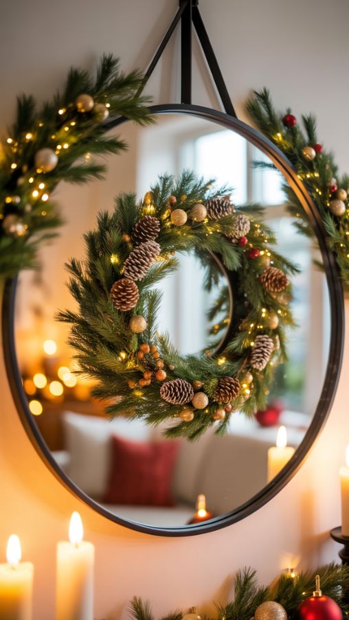 Christmas Wreath Ideas for Mirror Decor