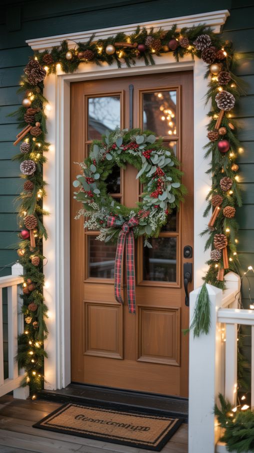 Classic Entryway Christmas Decor with Wreath and Garland