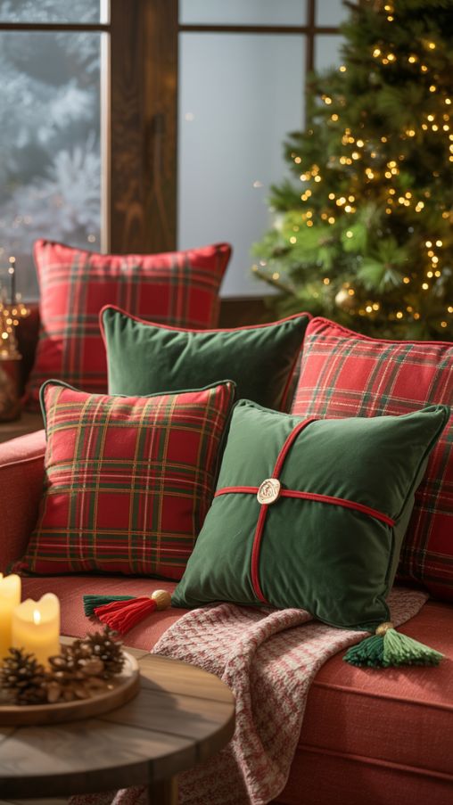 Classic Red and Green Christmas Pillows for a Timeless Holiday Look